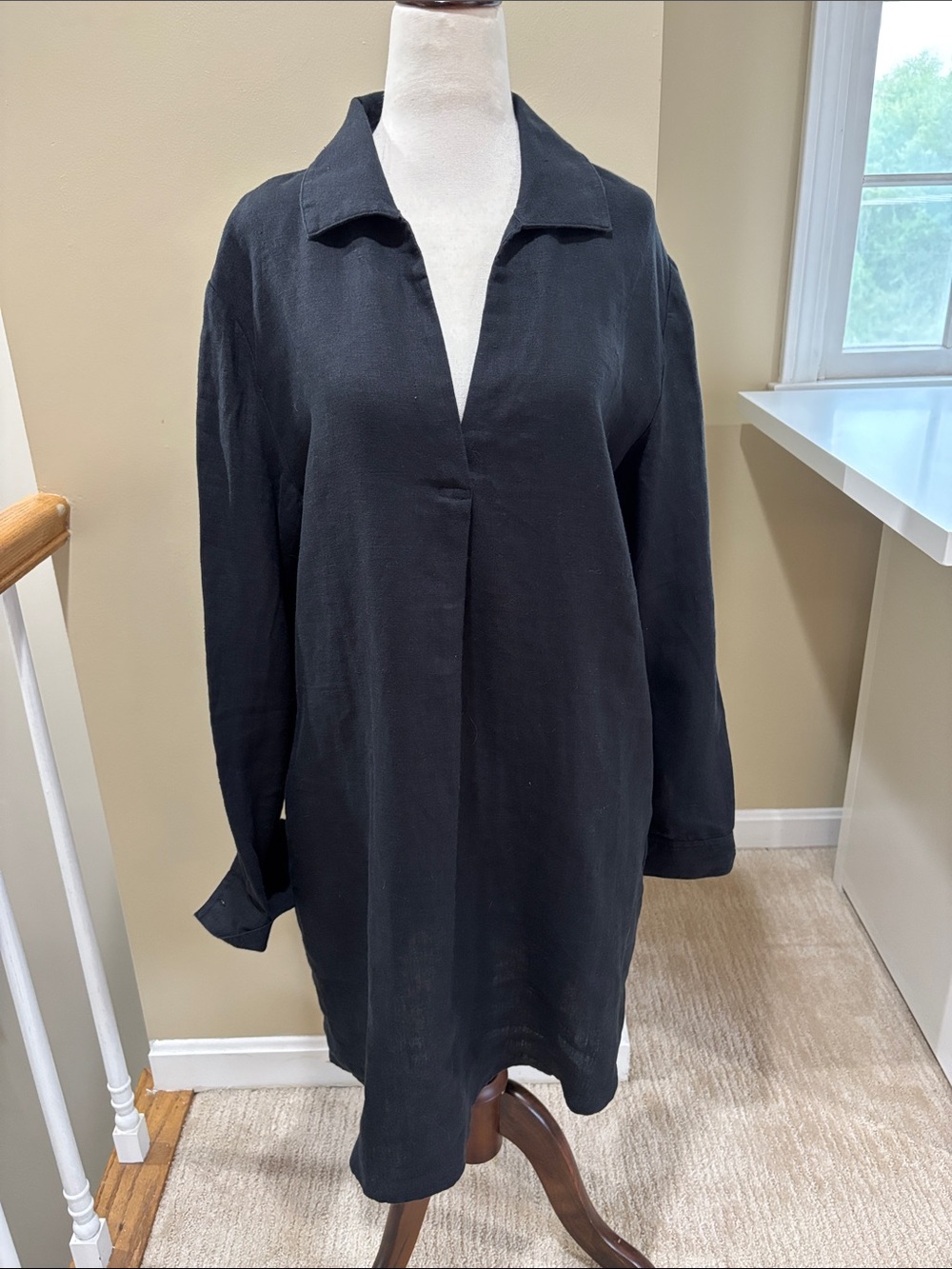Mark Graham Black V-Neck Linen Shirt Dress Size 10 EUC